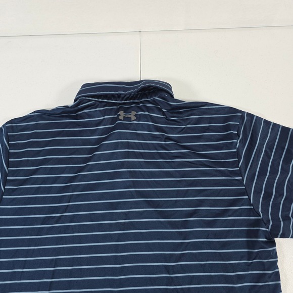 Under Armour Mens Playoff Polo Shirt Navy Blue Striped Large LG Active Golf - Picture 3 of 7